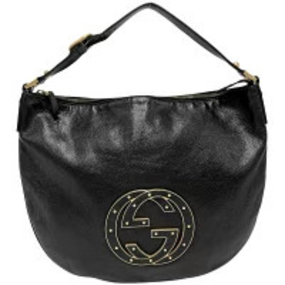 Gucci Interlocking GG One Shoulder Hobo Bag Leather Black